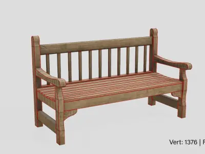 Old Wooden Bench - PBR Low-poly 3D model