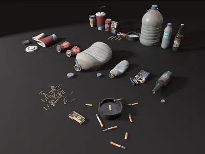 Trash Set PBR Game Ready box Low-poly 3D model