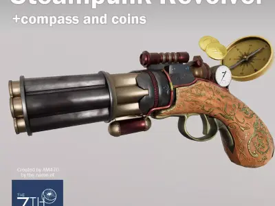 Steampunk Revolver Low-poly 3D model