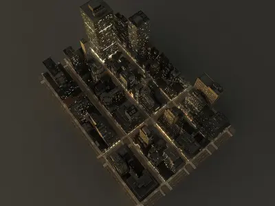  Manhattan District 04 Night Low Poly 