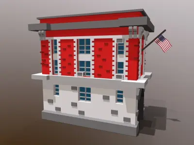 Fire Station Low Poly Low-poly 3D model