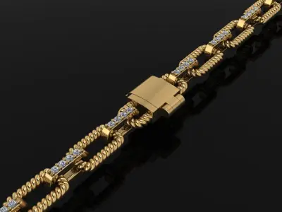 DAINTY HERMES STYLE DIAMOND TWIST ROPE LINK BRACELET NECKLACE 3D print model