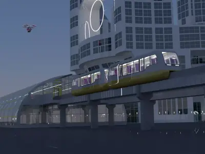 Future city with monorail 3D model