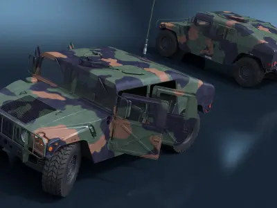  Military Off Road Utility Vehicle Humvee Rigged for Cinema 4D 
