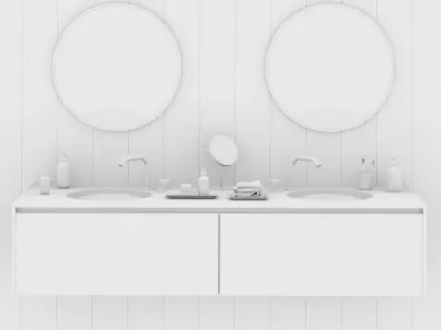 Double Washbain Design - Grey Marble and wood 3D model