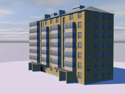Five storied building Low-poly 3D model