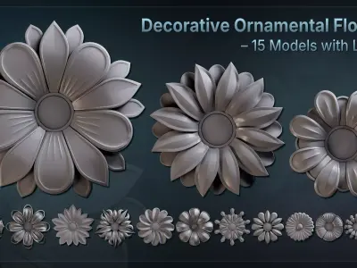 Decorative Ornamental Flowers - 15 Models with LODs 3D model
