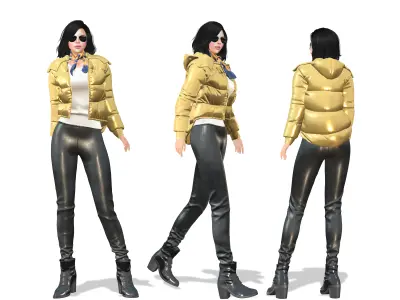 Metallic Padded Jacket Top Pants Boots Neck Tie Outfit Low-poly 3D model