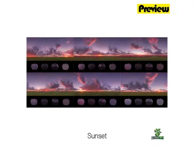 Realistic HDRI 24pcs 12k Beautiful Sunset Low-poly 3D model