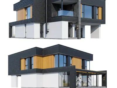 Modern house Brickstone with BLENDER file 3D model