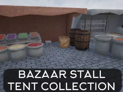 Lowpoly Bazaar Marketplace Stall-Tent Collection 3D Model Pack