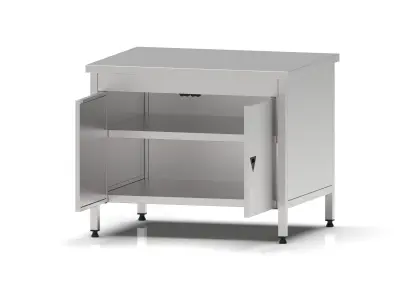 Stainless Steel Industrial Kitchen Work Bench with Swing Doors 3D model