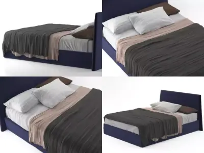 Pascal bed with upholstered headboard and footboard 3D model