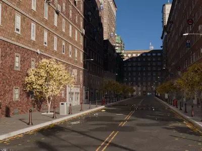 City street with realistic buildings and cityscape 3D model