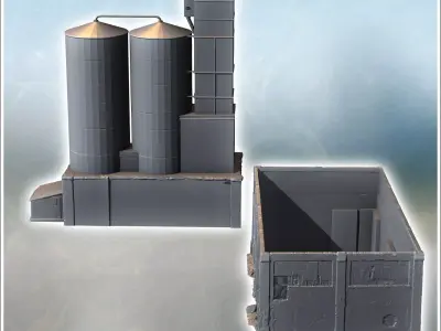 Set of two buildings with a large double storage silo 2 - Modern 3D print model