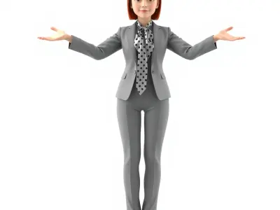 Professional Businesswoman D Model with Gray Suit and Red Hair Low-poly 3D model