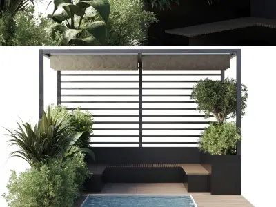 Landscape Furniture by pool with Pergola and Roof garden 08  3D model