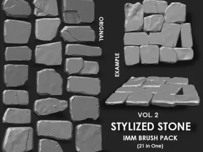 Stylized Stone IMM Brushes 21 in one Vol 2 3D model