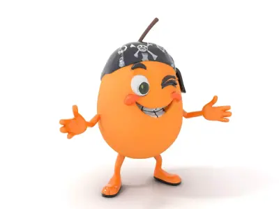 Pirate Kiwi Character  Rigged and Animated D Model Low-poly 3D model