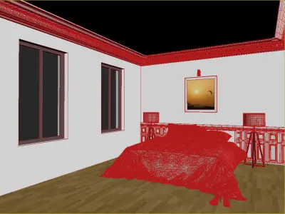 Bedroom-1 bedroom with bed and painting on wall 3D model