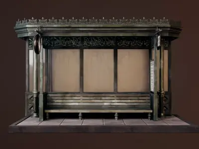 Vintage Tram Bus Stop Low-poly 3D model