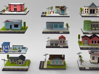 Cartoon House Buildings Pack City Low-poly 3D model