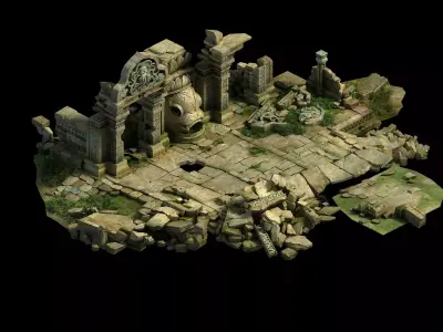 Kashayana Buddha Forest Four Kings Hall ruins 3D model