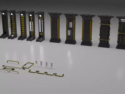 Sci Fi Industrial Columns Low-poly 3D model