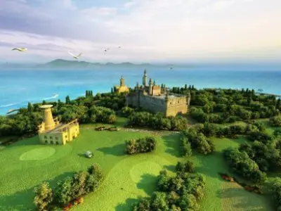 3DMAX model Island Castle Golf Course 3D model