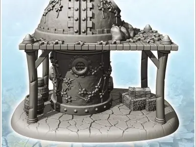 Medieval warehouse with large canopy and green spherical roof 7  3D print model