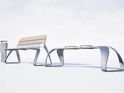 Urban bench set Low-poly 3D model