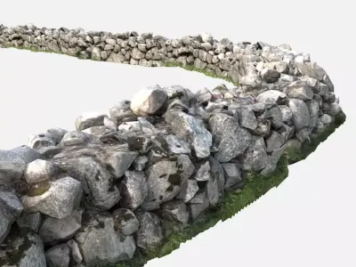 Modular Cobblestone Wall Low-poly 3D model