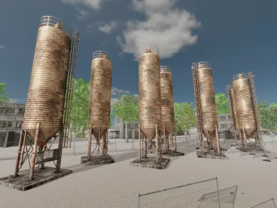 Industrial Cement Silo Version 3 old and rusty Low-poly 3D model