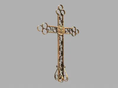 Fenced Grave With Brass Cross Low-poly 3D model