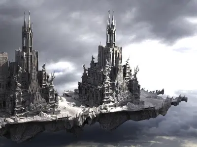 Ancient monolith Mountain floating city 3D model