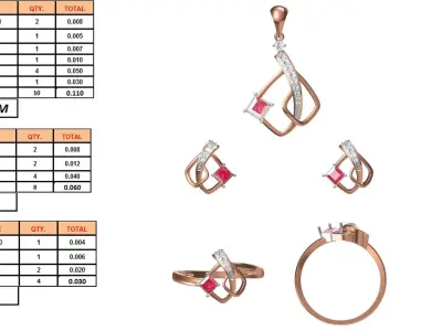 Light wt Ring Earrings Pendant set stl jcd 1-render details  3D print model 4