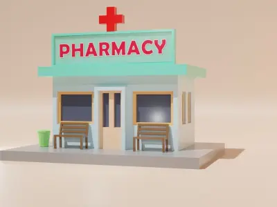 Low Poly Pharmacy - 0068 Low-poly 3D model