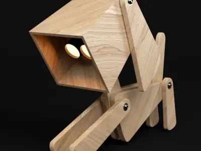 Puppy Table Lamp By 4 Wood Matrial 3D model