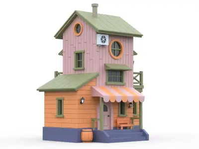 Wooden House B with UV  Low-poly 3D model