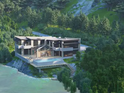 Forest villa-Casa Scene-Modern Villa 3D model 6