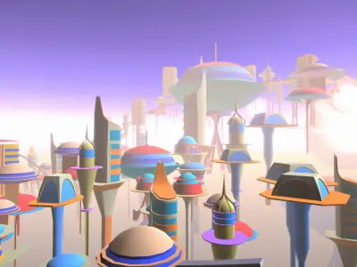 Fantasy Low Poly Sky City Pack Low-poly 3D model