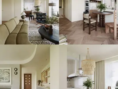 Insta Style Living Room With Kitchen 3D model