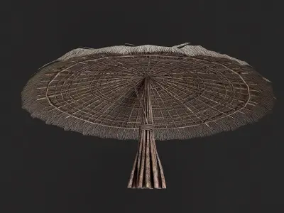 Primitive Wooden Shelter with Thatch Roof 7 Low-poly 3D model