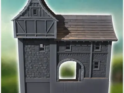 Medieval stone building with concave roof and central staircase  3D print model