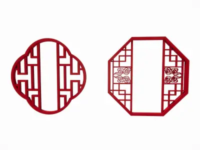 Chinese-style paper cutting Low-poly 3D model