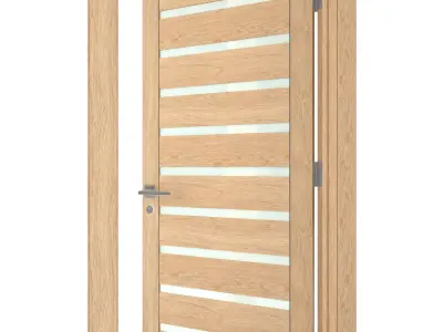 Door-053 wooden door with glass panels 3D model