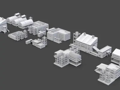 Low Poly 10 Industrial Buildings Mini Pack 6 - Untextured Low-poly 3D model