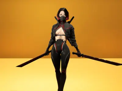 Scifi Assassin Girl Modular Low-poly 3D model
