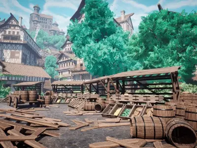 Modular Medieval Town Low-poly 3D model