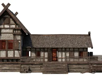 Old Medieval Building House 4K Textures GameReady 66 Low-poly 3D model